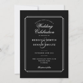 Classic Art Deco Schwarz und Weiß Hochzeit Einladung