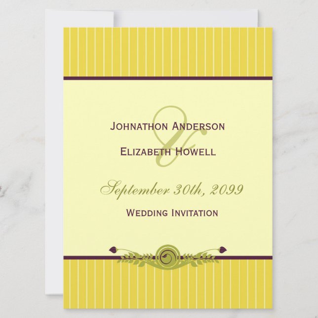 Classic Art New Yellow and Dark Purple Wedding Einladung (Vorderseite)