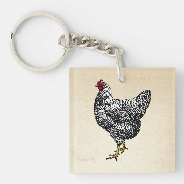 Classic Barred Plymouth Rock Chicken Hen Schlüsselanhänger (Vorderseite)