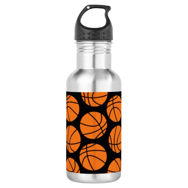Classic Basketball Pattern on Black Edelstahlflasche (Vorderseite)