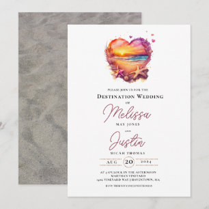 Classic Beach Heart Wedding Einladung