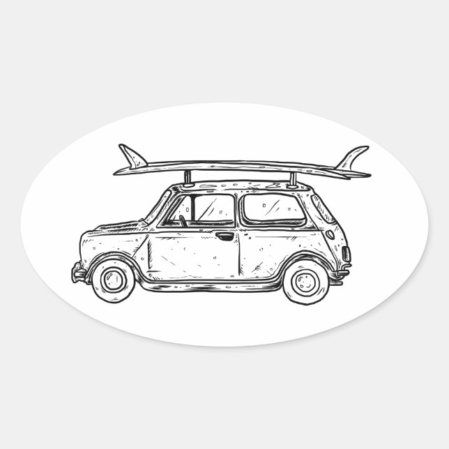 Classic Beach Mini Cooper Ovaler Aufkleber (Vorderseite)