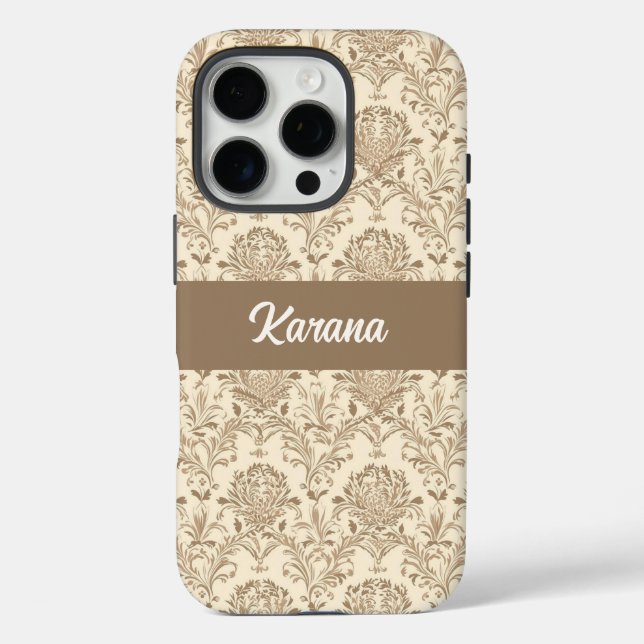 Classic Beige Damask iPhone 16 Pro Hülle (Rückseite)