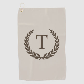 Classic Beige & Dark Brown Initial Laurel Monogram Golfhandtuch
