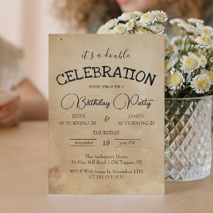 Classic Beige Doppelgeburtstag Party Einladung