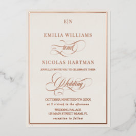Classic Beige & Gold Monogram Wedding Folieneinladung