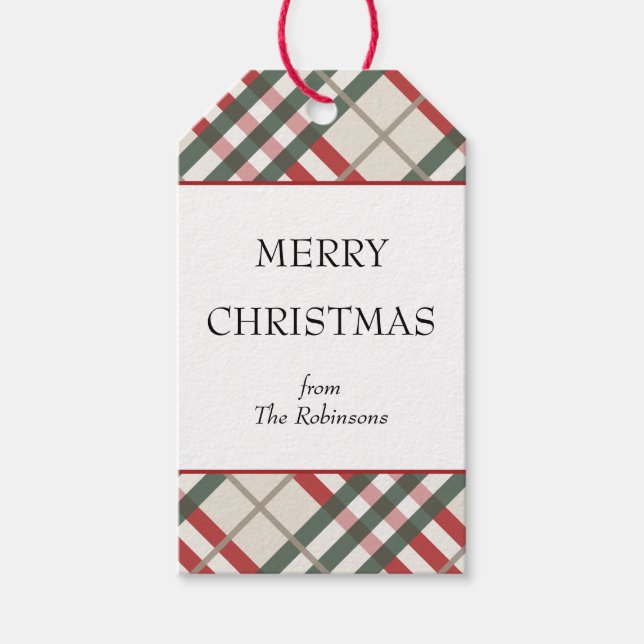 Classic Beige Red Tartan Karierte Weihnachtsgesche Geschenkanhänger (Vorderseite)