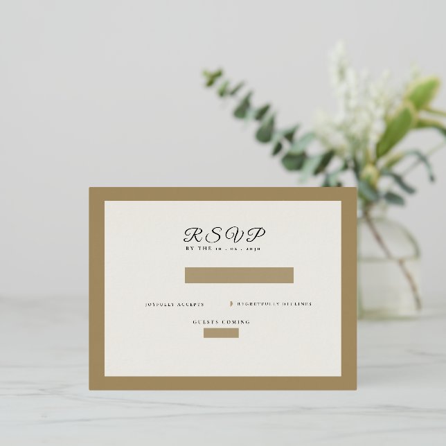 classic beige rustic Wedding RSVP card Folie Einladungspostkarte (Stehend vorne)
