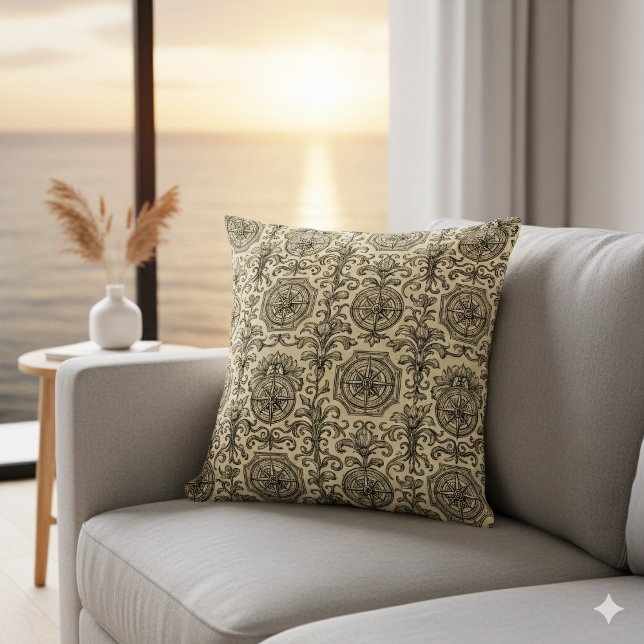 classic beige vintage nautical compass ornamental  kissen (Von Creator hochgeladen)