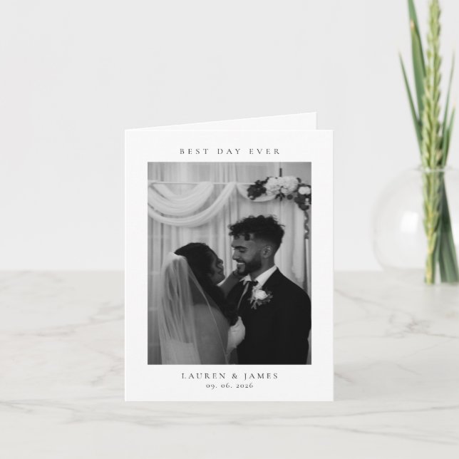 Classic Best Day Ever Wedding Photo Folded Dankeskarte (Vorderseite)
