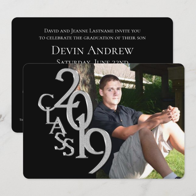 Classic Black 2019 Photo Graduation Invitation (Devant / Derrière)