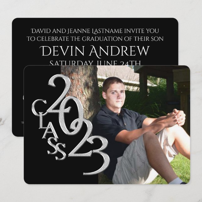 Classic Black 2023 Photo Graduation Invitation (Devant / Derrière)