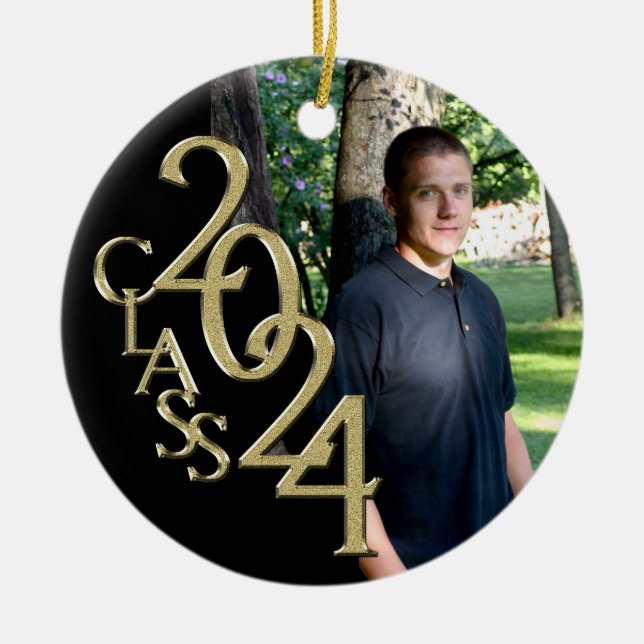 Classic Black 2024 Graduate Foto Keramikornament (Vorne)