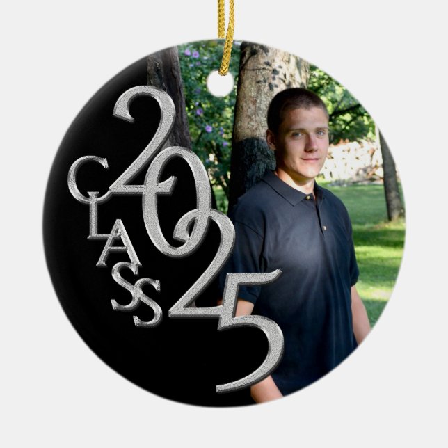 Classic Black 2025 Graduate Foto Keramik Ornament (Vorne)