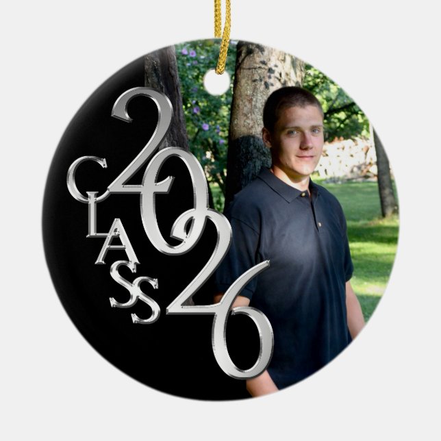 Classic Black 2026 Graduate Photo Keramik Ornament (Vorne)