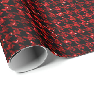 Classic Black and Glitter Red Houndstooth Pattern  Geschenkpapier