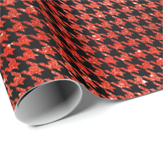 Classic Black and Glitter Red Houndstooth Pattern  Geschenkpapier