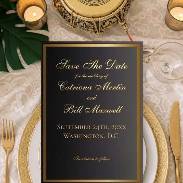 Classic Black and Gold Elegant Save the Date Folieneinladung (Von Creator hochgeladen)