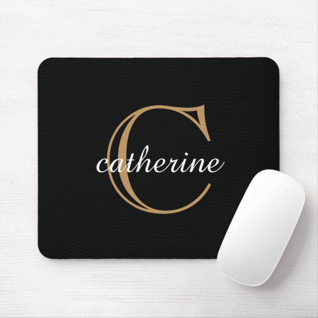 Classic Black and Gold Script Monogram Mousepad (Mit Mouse)
