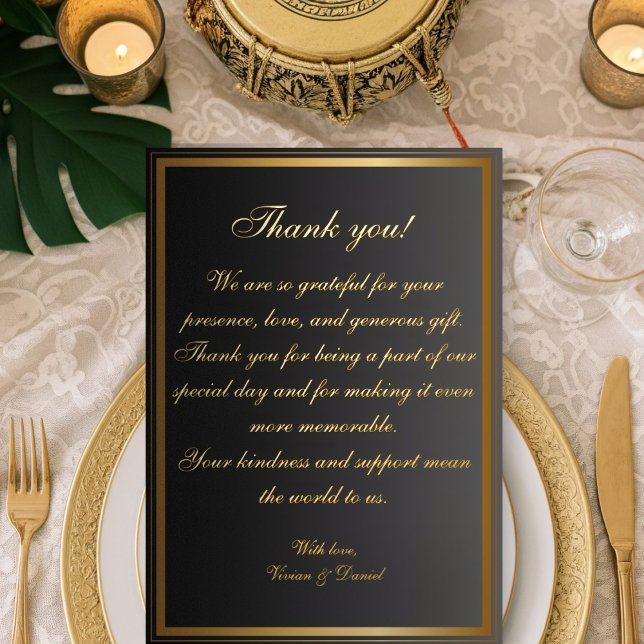 Classic Black and Gold Wedding Dankeschön Card Folieneinladung (Von Creator hochgeladen)