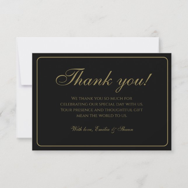 Classic Black and Gold Wedding Dankeschön Karten (Vorderseite)