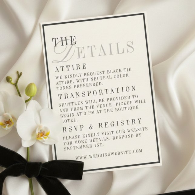 Classic Black and Ivory Wedding Details Begleitkarte (Classic Black and Ivory Wedding Details Enclosure Card)