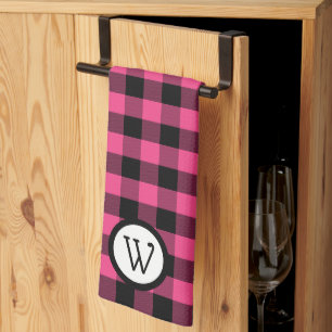 Classic Black and Pink Buffalo Kariert mit Monogra Geschirrtuch