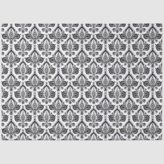 Classic Black and White Damask Textile Pattern Seidenpapier (Vorderseite)