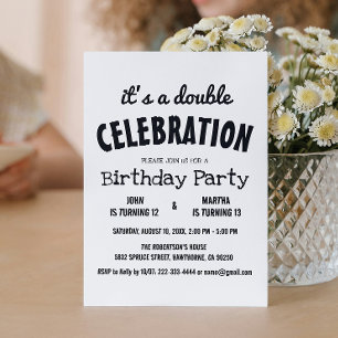 Classic Black and White Double Birthday Party Einladung