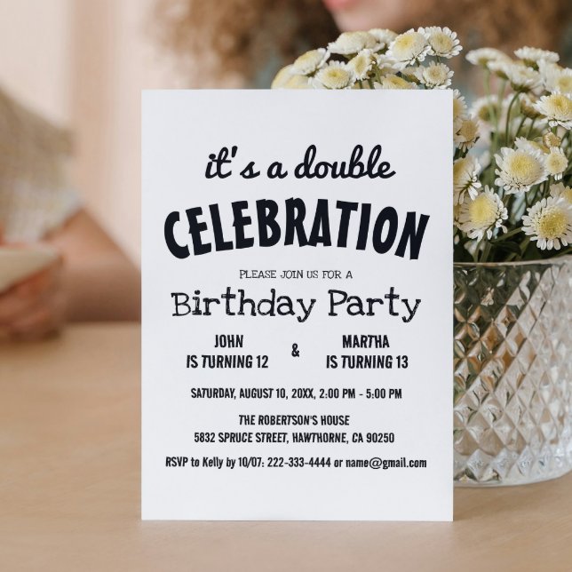 Classic Black and White Double Birthday Party Einladung (Von Creator hochgeladen)
