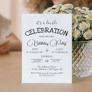 Classic Black and White Double Birthday Party Einladung