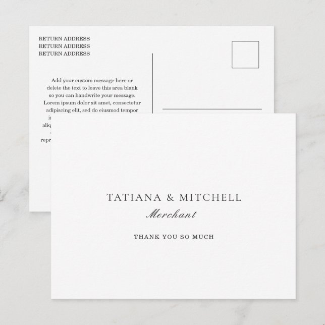 Classic Black and White Elegante Wedding Vielen Da Postkarte (Vorne/Hinten)