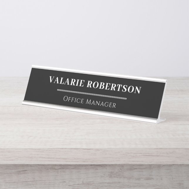 Classic Black and White Office  Schreibtischnamensplakette (Vorderseite )
