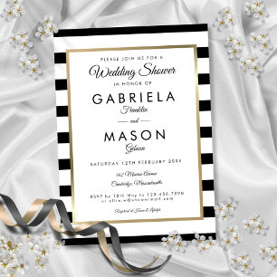 Classic Black and White Stripe Gold Polterabend Einladung