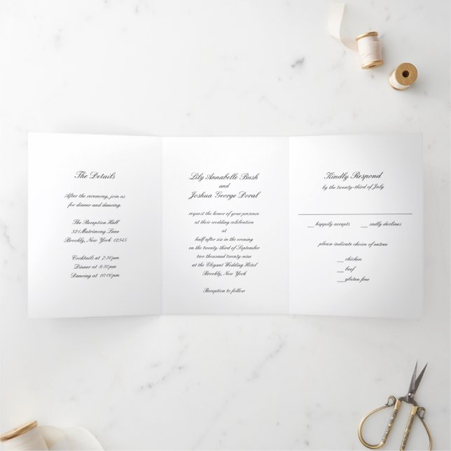 Classic Black and White Timeless Wedding Dreifach Gefaltete Einladung (Innenseite)