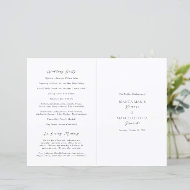 Classic Black and White Timeless Wedding Program (Stehend Vorderseite)