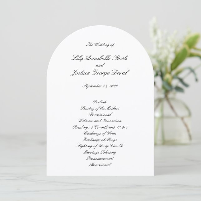 Classic Black and White Timeless Wedding Program Einladung (Stehend Vorderseite)