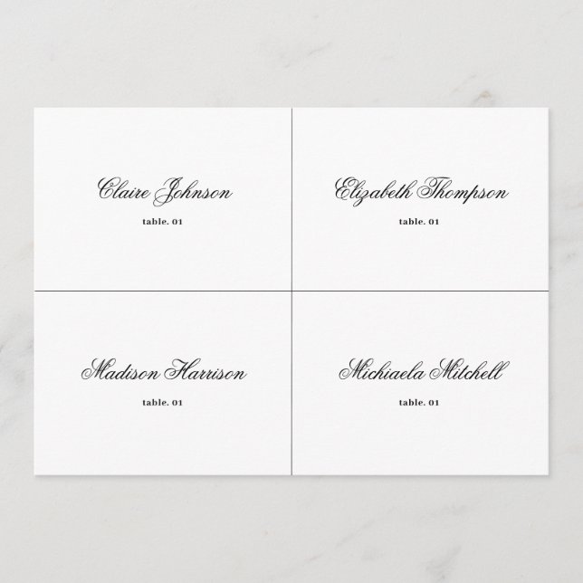 Classic Black and White Wedding Platzkarte DIY (Vorderseite)