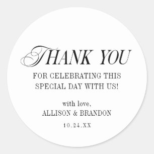 Classic Black and White Wedding Vielen Dank Runder Aufkleber