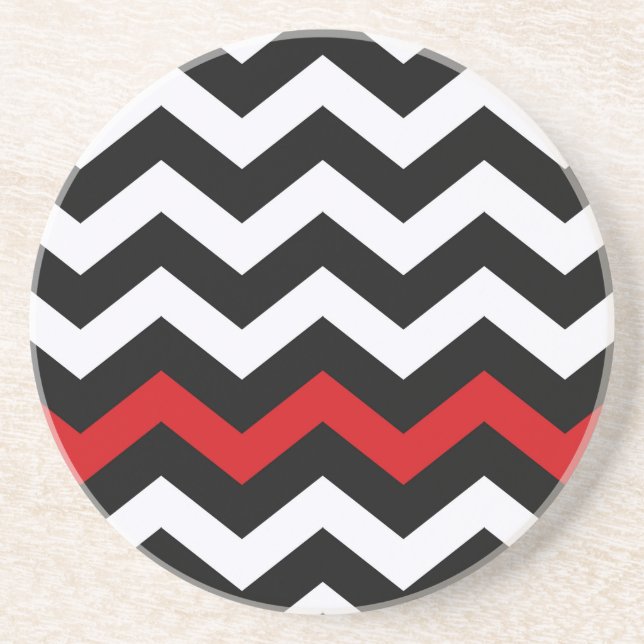 Classic Black and White Zigzag With Red Sandstein Untersetzer (Vorne)