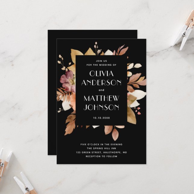 Classic Black & Blush Wedding Invitation Einladung (Vorderseite/Rückseite Beispiel)