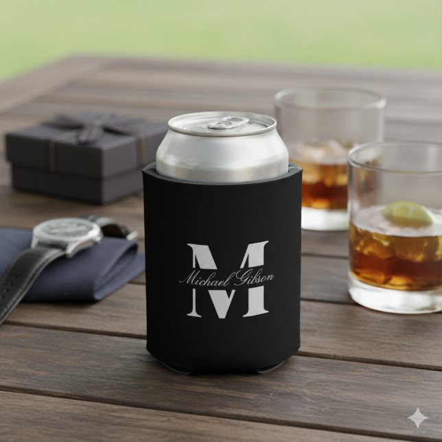 Classic Black | Custom Monogram Wedding Groomsmen  Dosenkühler (Classic Black | Custom Monogram Wedding Groomsmen Can Cooler)