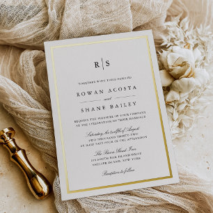 Classic Black & Ecru Border Monogram Wedding Folieneinladung
