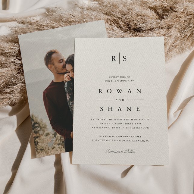 Classic Black & Ecru Monogram Foto Wedding Einladung (Von Creator hochgeladen)