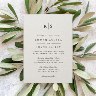 Classic Black & Ecru Monogram Wedding Einladung
