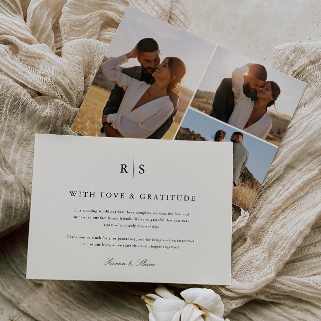 Classic Black & Ecru Monogram Wedding Foto Dankeskarte (Von Creator hochgeladen)