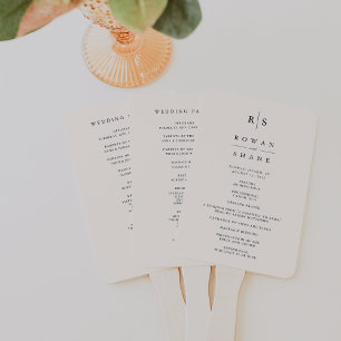 Classic Black & Ecru Monogram Wedding Program Fächer