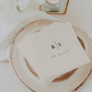Classic Black & Ecru Monogram Wedding Serviette