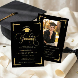 Classic Black Gold Graduation Einladung