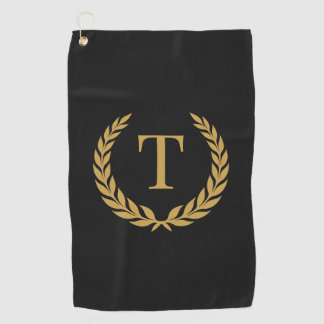 Classic Black & Gold Initial Laurel Monogram Golfhandtuch